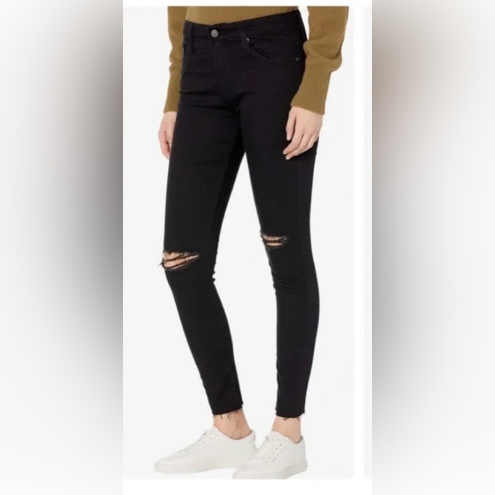 AG Adriano Goldschmied Black The Legging Super Skinny Ankle distressed jean